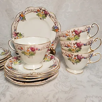 Vtg Foley China - 4 Cups 4 Saucers 6 Dessert Plates - Great Condition • $60