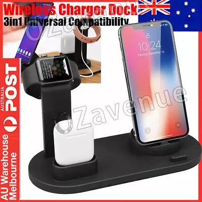 3 In 1 Wireless Charger Dock Qi Fast Charging For IPhone Apple Watch Samsung • $18.49