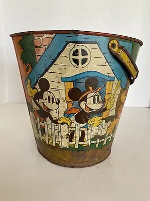 1938 Disney Mickey Minnie Mouse Pluto Goofy & Donald Duck Toy Sand Pail Ohio Art • $69.95