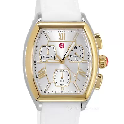 MICHELE Releve Womens Two-Tone Chronograph Watch Gold Silver White Silicone Band • $319.80