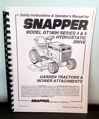 Snapper GT180H Series 4 & 5 Garden Tractor / Attachments Parts Manual #2-4534 • £7.19