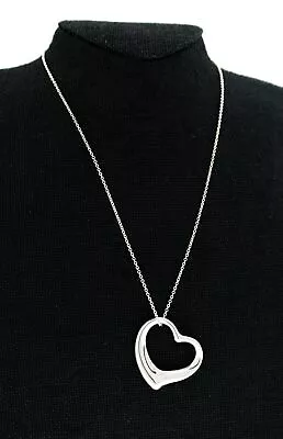 Tiffany & Co Elsa Peretti Sterling Silver 35mm Open Heart Pendant Necklace 30  • $149.99