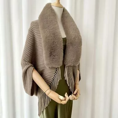 Ladies Cardigan Wool Shawl Thicken Imitation Rabbit Fur Collar Wear Sweater Tops • $32.58
