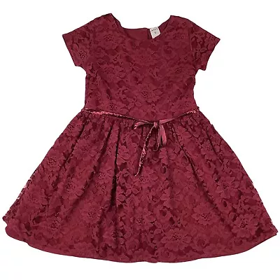 Carters Girls Size 5 Maroon Floral Lace Formal Dress Christmas Holiday • $10.36