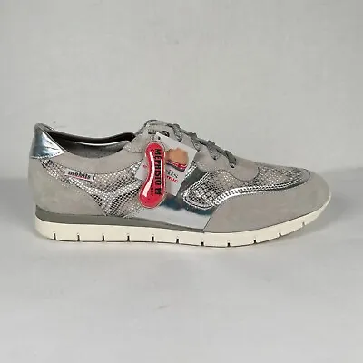Mephisto Mobils Womens Size 11 Gray Leather Snake Print Sneakers Lace Up Shoes • $39.99