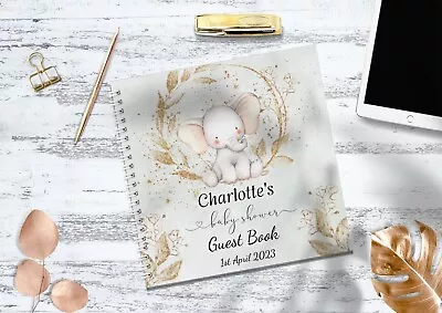 Personalised Gold Baby Elephant Baby Shower Guest Book • £18.99