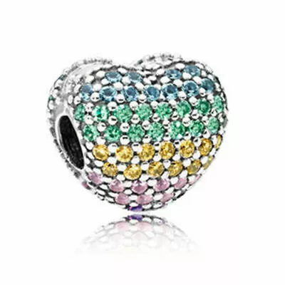 £48.75 • Buy NEW Genuine Pandora Clip Charm 797221NRPMX Multi Colour Pave Open My Heart Fixed