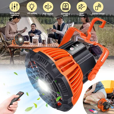 Portable Camping Tent Fan Rechargeable Battery Powered W/ LED Lantern Power Bank • $24.99