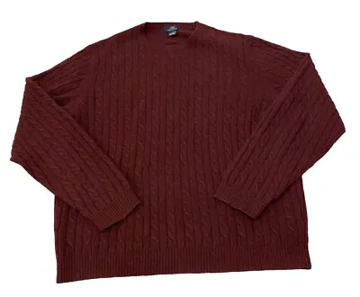 Brooks Brother Cable Sweater Large Burgundy Red Knit Crew Golf Pullover Lamb • $37.90