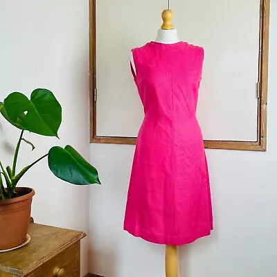 £24 • Buy Vintage 60s Pink Linen Sleeveless Mod Shift Dress 12