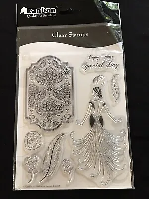 Kanban Clear Stamp Set Yvette Jordan Foxtrot Art Deco Style Woman Dress Damask • £4.99