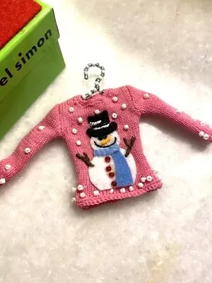 MICHAEL SIMON? Miniature Christmas Sweater Ornament /pink With Snowman  NO BOX • $39.99