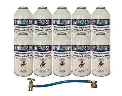 R 134a Refrigerant Replacement W/ UV Dye + Simple R134a Charging Hose (10 Pack) • $98