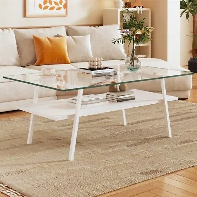Modern Transparent Tempered Glass Coffee Table W/Metal Legs For Living Room • $116.78