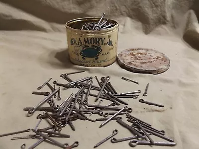 Vintage Tin Litho Can Advertising G.W. AMORY JR. CRAB MEAT Full Of Cotter Pins • $21