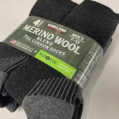 4 Pack KIRKLAND SIGNATURE Merino Wool Blend Mens 7-13 Outdoor Trail Socks Camp • $22.91