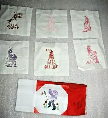 Set Of 6 VTG Hand Embroidered SUNBONNET SUE Quilt Blocks + 1 Skilled Needlework • $29.95