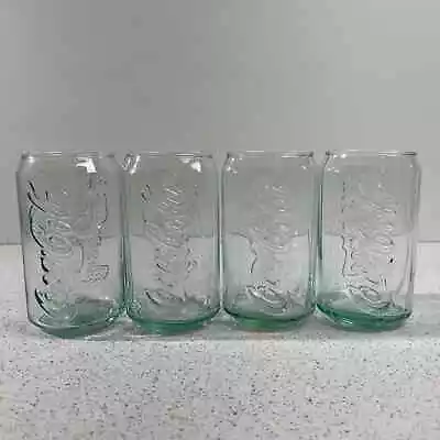 Vintage McDonald's Set Of 4 Coca Cola Can Shaped Green Tinted Drinking Glasses • $40