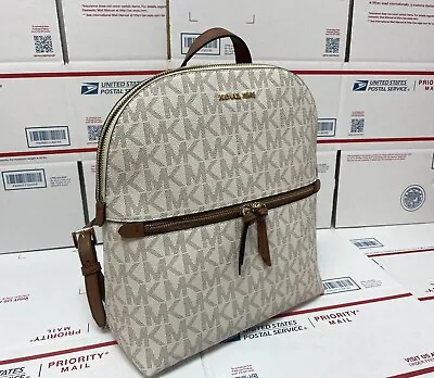 $298 Michael Kors Vanilla Monogram DALLAS MD SLIM BACKPACK Designer Purse MK Bag • $26