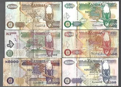 Zambia 💥20 50 100 500 1000 5000 10000 20000 Kwacha ✨ 8 Notes Lot #1680 • $9