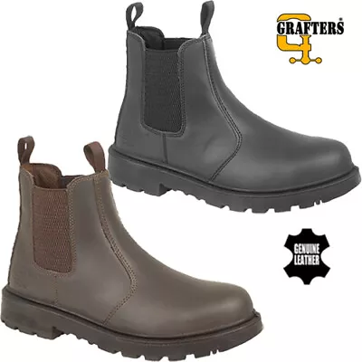 Mens Grafters Dealer Lightweight Chelsea Steel Toe Cap Safety Boots Work Shoe Sz • £31.95