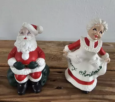 Vintage Mr & Mrs Santa Claus Atlantic Mold Ceramic Figures Christmas Marked 1966 • $30