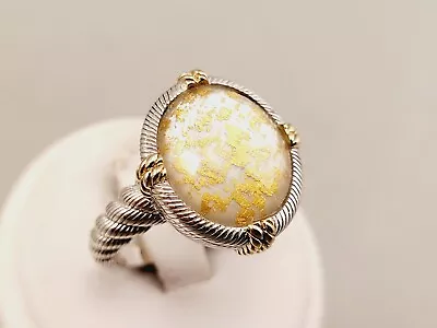 Judith Ripka Beautiful Gold Flake Mop Doublet Sterling Silver Ring Size 10 • $69.95