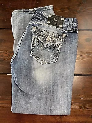 Miss Me Jeans Women’s Size 34 Easy Boot Embellished Flap Pockets Jewels READ • $29.97