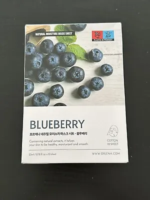 ORJENA Natural Moisture Sheet Mask Korean Face Skin Care - Blueberry - 10 X -NEW • £13.50