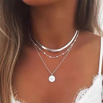 Bohemian Multi Layer Choker Necklace Moon Pendant Women Jewellery • £3.99