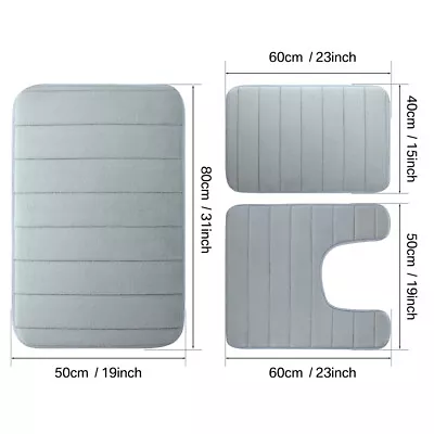 Memory Foam 3 PC Bathroom Rug Absorbent Bath Mat Set Small Large And Contour Rug • $19.99