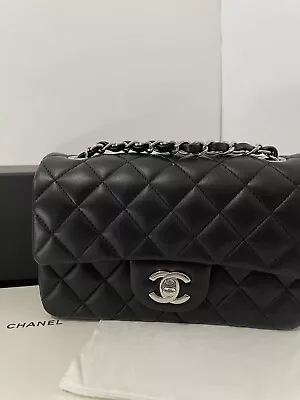 Chanel Mini Classic Timeless Flap Bag In Black With Silver Hardware • £4299