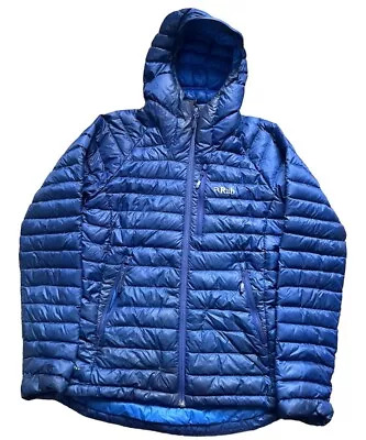 Womens Rab Jacket UK 10 Microlight Alpine Pertex Down Blue Ladies Hooded Padded • £29.99