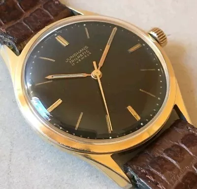 Vgc Very Rare Black Dial Junghans Trilastic German Made Vintage Watch • $174.07