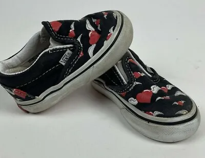 Vans Toddler 4 C 4C Shoes Sneakers Rockabilly Winged Hearts Black Red Baby  HTF • $29.99