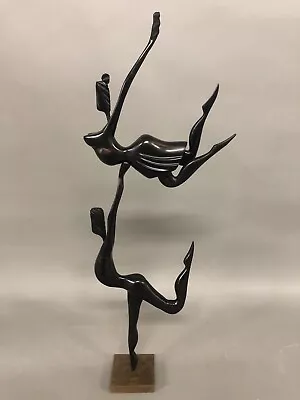 MCM Carved Rosewood Sculpture Of Dancers On Stand 25” X 9” X 3” • $350