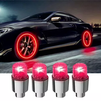 4x Car Accessories Wheel Tyre Tire Air Valve Stem Red LED Light Caps Cover Trims • £3.59