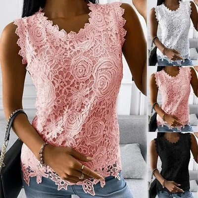 £3.59 • Buy Womens Lace Sleeveless Tops Vest Ladies Summer Casual Tank Tee Blouse T-shirt UK