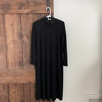 J. Jill Black Turtleneck Mid Length 3/4 Sleeve Sweater Knit Dress Women's Large • $23.99