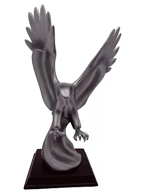 HERCO Bald Eagle Statue Silver Tone Wood Base Gift Professional • $34.49