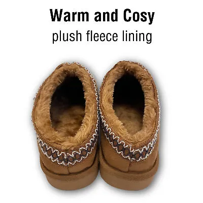 Ladies Slippers Boots Slip On Warm Plush Cosy Fleece Lined Tan Indoor Outdoor  • £15.99