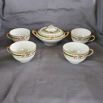 VICTORIA Czechoslovakia Porcelain Czech Covered Bowl With Lid & 4 Cups Vintage • $65.75