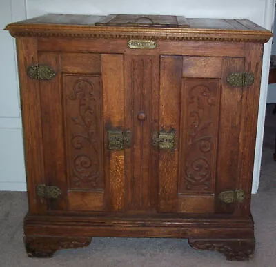Ornate Antique Ice Box Oak Jewett's Buffalo N. Y. Brass Hardware • $1700