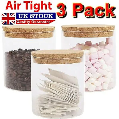 £10.95 • Buy  🔥3x 400ml Glass Storage Stackable Jars With Cork Lids Airtight Kitchen Storage