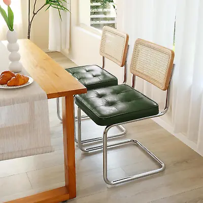 2 PCS Dining Chair Rattan Dinner Chairs Upholstered Green Chair With Rubber Woo • $269.99