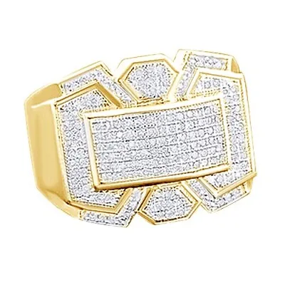 5/9 CT ROUND Cut Simulated Diamond 14K YELLOW GOLD Plated MEN'S CLUSTER RING • $473.30