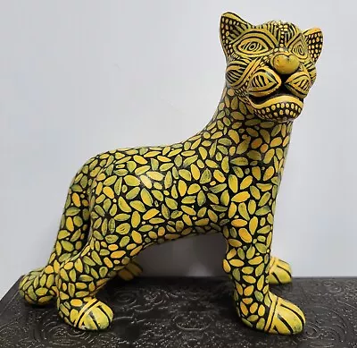 Mexican Jaguar Figurine - 6  Black/gold Folk Art Pottery • $25