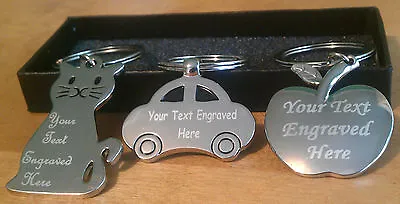Personalised Engraved Apple/Car/Cat Shaped Keyring Christmas Birthday Gift Box • £6.99