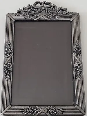 Pewter Metal Floral And Ribbon Decorative 3.5 X 5 Photo Frame • $12