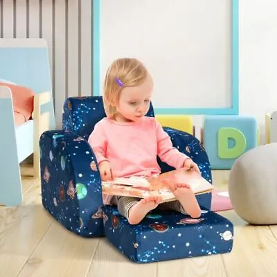 $168 • Buy Durable 3-in-1 Convertible Kid Sofa Bed Flip-Out Chair Lounger For Toddler-Blue
